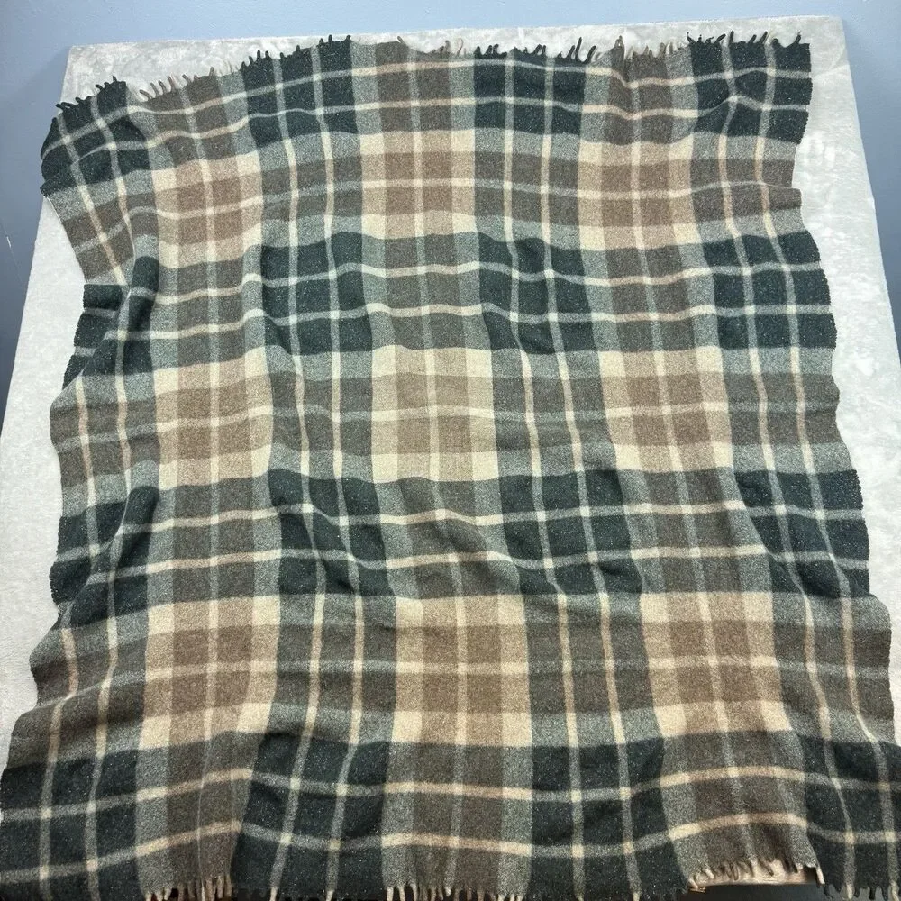 Condor Alpaca Superfine Plaid Alpaca Wool Fringe Throw Green Brown 48x42